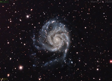 M101  223x60s subs  3/21/20 and 3/25/20. ASI533MC Pro on 11" RASA on Paramount MX+