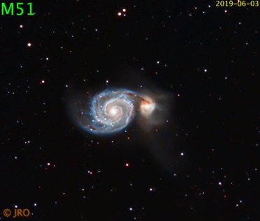 Messier 51 Whirlpool galaxy  06/03/2019  22 x 180sec subs ZWO ASI294MC Pro / 11" RASA / MX+