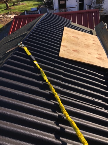 almost done with one side - Fall Protection in use!