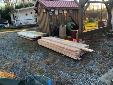 Initial materials...  PT foundation, framing (75x 2x4's), plywood, T-111, trim