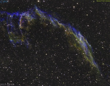 Eastern Veil nebula 3 hours total integration time, 60 mins each Ha, SII and OIII 9/9/17