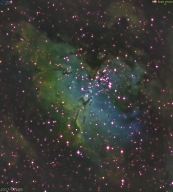 Eagle nebula 7/9/17 60mins Ha, 30mins SII, 30mins OII Atik One 9.0