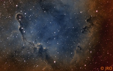 Elephant Trunk nebula Sep-Oct 2019 multiple nights, ZWO ASI 1600 5nm Narrowband filters, total integration time 11.2 hours