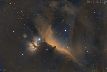 IC434-Ha-wide  Dec 1-8, 2020  4 hrs Ha, 2 hrs SII, 36 mins OIII processed in Pixinsight. ASI294MM Pro w/ Antila 3.5nm filters on FSQ85/MX+