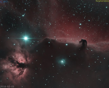 HorseHead-Flame HOO 20180205 61mins Ha data + 85mins OIII data Atik One 9.0 on RASA