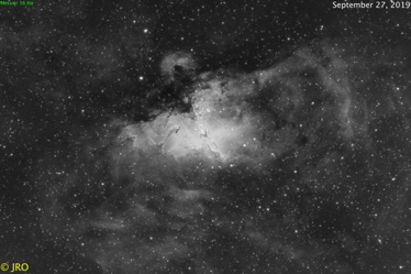 M16-Ha  9/27/19 43x240sec subs, total time 2.86 hours, Piggybacked, ZWO ASI 1600 on William Optics GTF81 on RASA on MX+