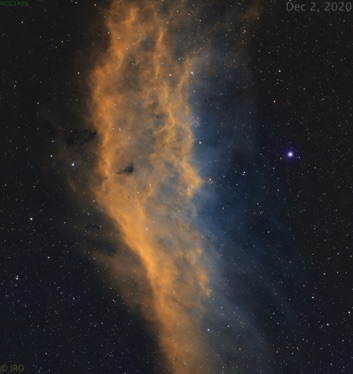 NGC1499  11/29/20 & Dec 2, 2020  2.5 hours Ha, 1.75 hours SII and 1 hour OIII processed in Pixinsight. ASI294MM Pro w/ Antila 3.5nm filters on FSQ85/MX+