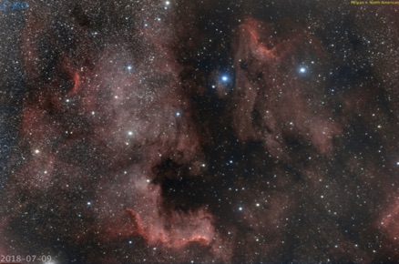 Pelican & North American nebulas  7/09/18  43 x 105sec subs QHY367C on RASA