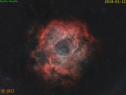 Rosette nebula imaged Jan 12, 2018 QHY367C on RASA.  Stars removed via starnet++ -Thanks Chuck for the tip!