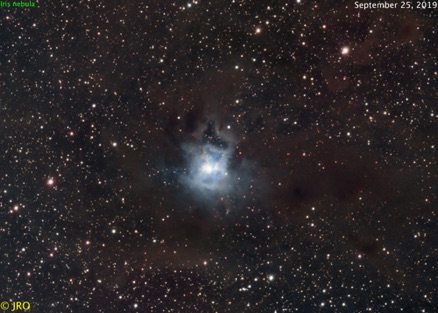 Iris nebula 9/25/19  42 x 105 sec subs.  1.22 hours integration time. ZWO ASI 294MC Pro on 11" RASA on MX+